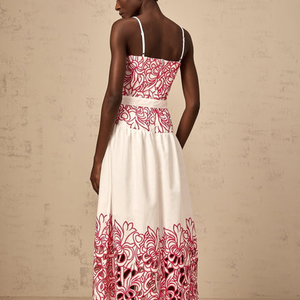 Taliyah Pink Floral Embroidered Cut-Out Midi Dress
