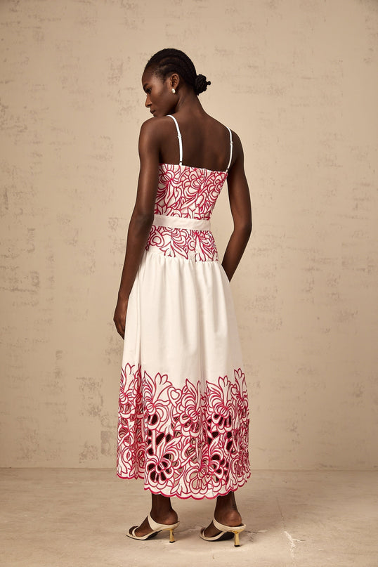 Taliyah Pink Floral Embroidered Cut-Out Midi Dress