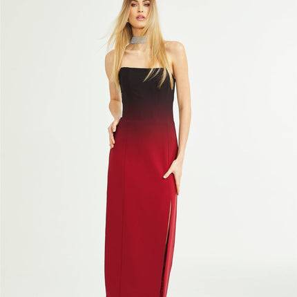 Taliyah Red Gradient Off-shoulder Maxi Dress 100% Polyester luxury modern twist refined refinement elegance allure statement side slit rear zip fastening seamless fit flowing maxi length grace movement enchanting eye captivating mesmerizing exquisite garment American English SEO-optimized image alt text