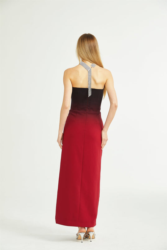 Taliyah Red Gradient Off-shoulder Maxi Dress 100% Polyester