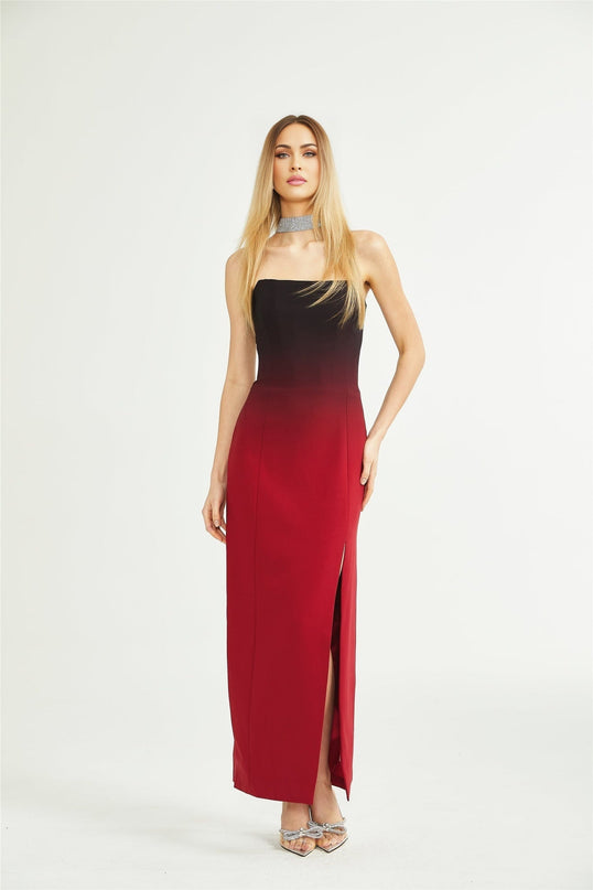 Taliyah Red Gradient Off-shoulder Maxi Dress 100% Polyester