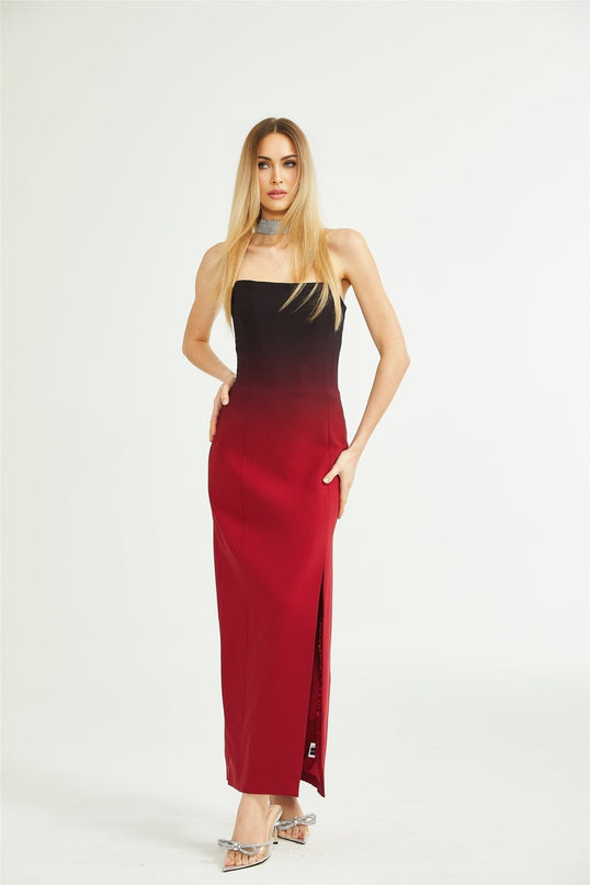 Taliyah Red Gradient Off-shoulder Maxi Dress 100% Polyester luxury modern twist refined refinement elegance allure statement allure grace movement elegance