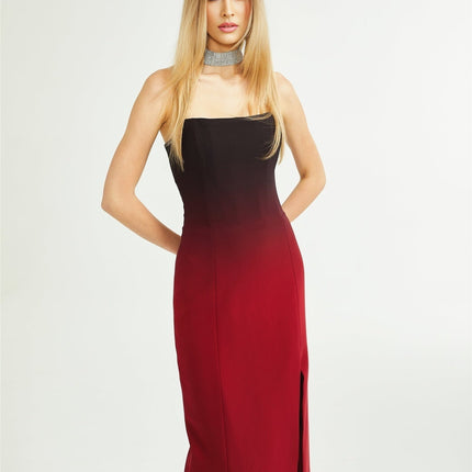 Taliyah Red Gradient Off-shoulder Maxi Dress 100% Polyester luxury modern twist refined refinement elegance allure statement grace allure eye-catching captivating enchanting sophisticated allure flowing seamless fit rear zip fastening side slit American English SEO-optimized image alt text