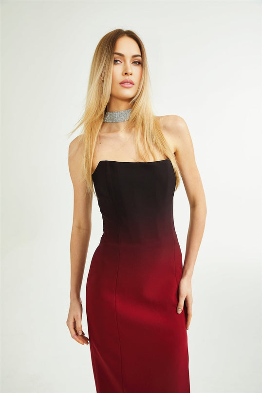 Taliyah Red Gradient Off-shoulder Maxi Dress 100% Polyester luxury modern twist refined refinement elegance grace allure statement allure