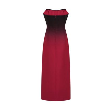 Taliyah Red Gradient Off-shoulder Maxi Dress 100% Polyester luxury modern twist refined refinement elegance allure statement sophistication grace allure eye-catching captivating enchanting allure flowing seamless fit rear zip fastening side slit American English