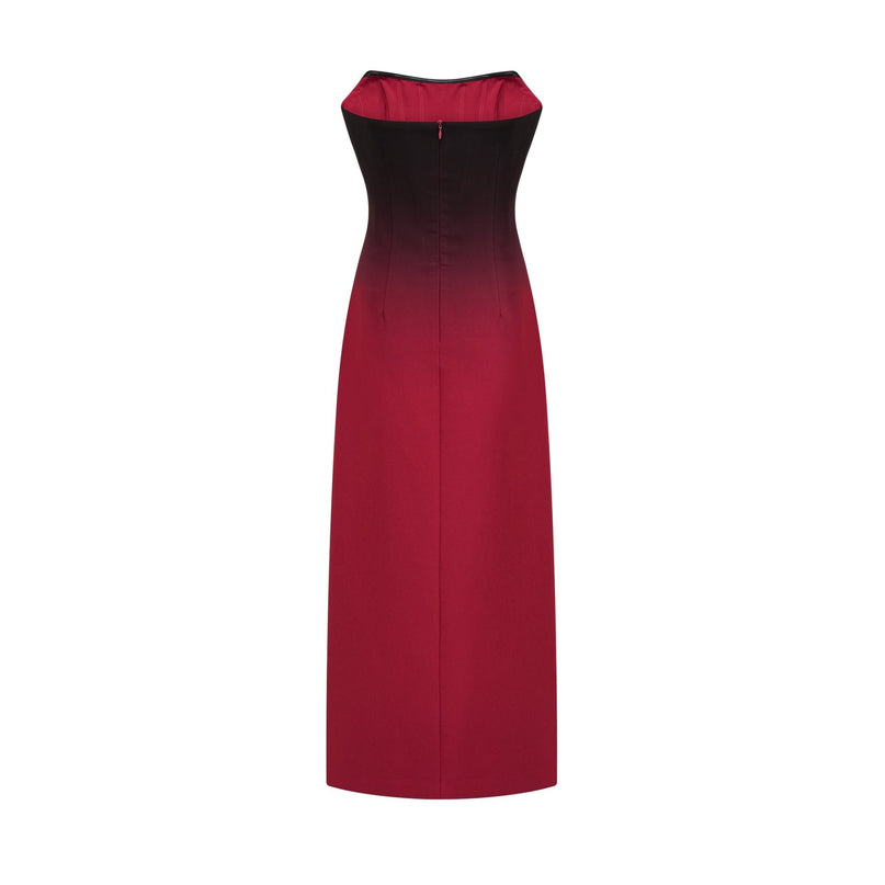 Taliyah Red Gradient Off-shoulder Maxi Dress 100% Polyester luxury modern twist refined refinement elegance allure statement sophistication grace allure eye-catching captivating enchanting allure flowing seamless fit rear zip fastening side slit American English