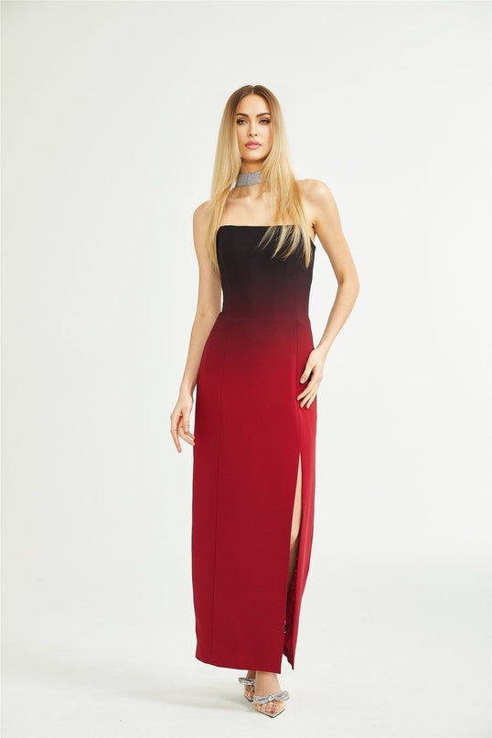 Taliyah Red Gradient Off-shoulder Maxi Dress 100% Polyester luxury modern twist refined refinement elegance allure statement allure grace movement