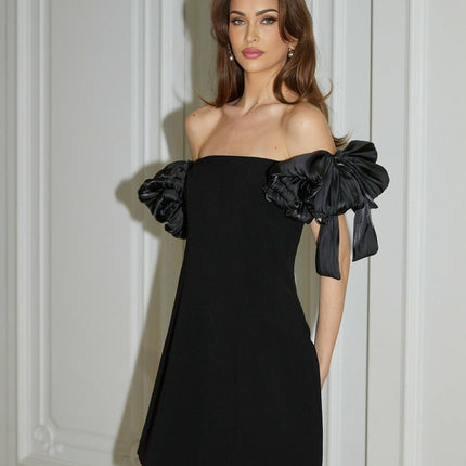 Tamara Black Sleeveless Mini Dress with Faux-Flower Detailing