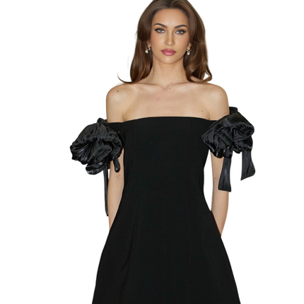 Tamara Black Sleeveless Mini Dress with Faux-Flower Detailing