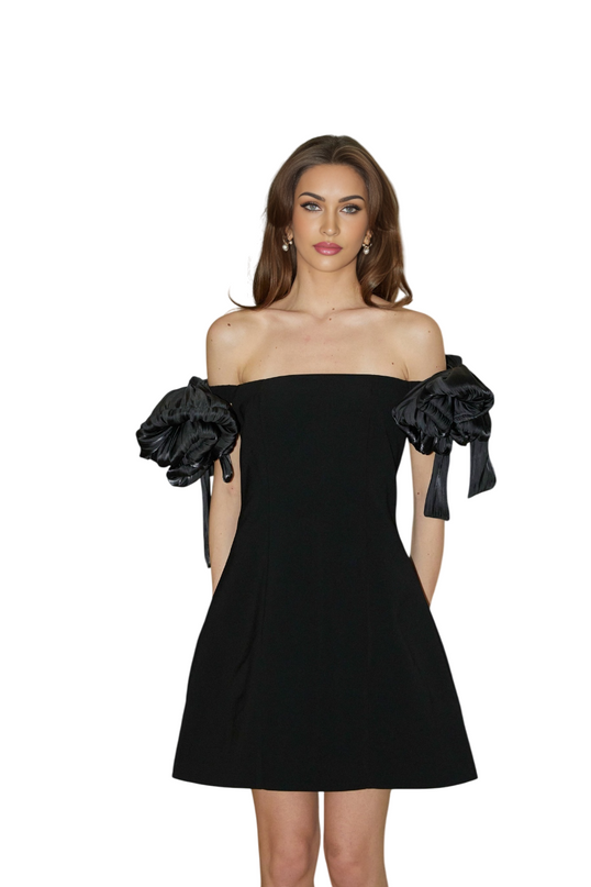 Tamara Black Sleeveless Mini Dress with Faux-Flower Detailing