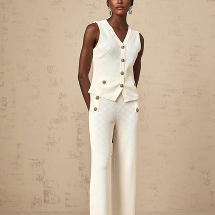 Tamara White Knitted Matching Set Top Trousers