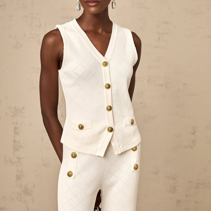Tamara White Knitted Matching Set Top Trousers