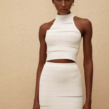 Tancrèdine White Knit Top Skirt Set
