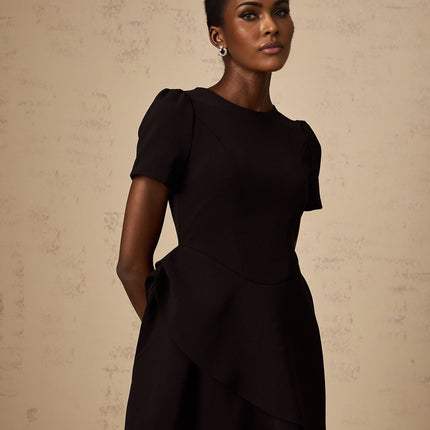 Tatiana Black Mini Dress with Cinched Waist and Puff Skirt