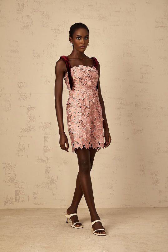 Tatiana pink floralembroidered mini dress