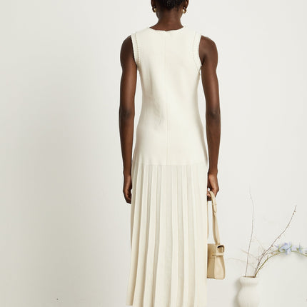 Taylor White Midi Dress Faux Pearl Pleated Bouquet