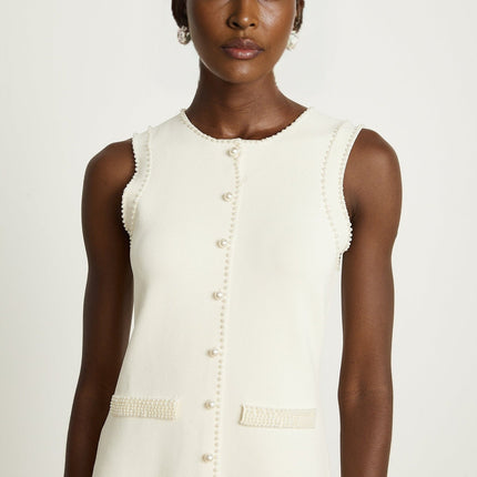 Taylor White Midi Dress Faux Pearl Pleated Bouquet