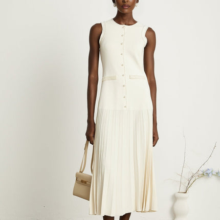 Taylor White Midi Dress Faux Pearl Pleated Bouquet