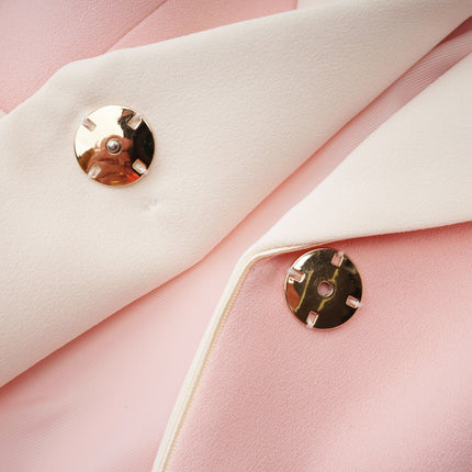 Teagan Pink White Blazer Pants Set Acetate Polyester Tailored Fit Straight Legs Side Slit Pockets