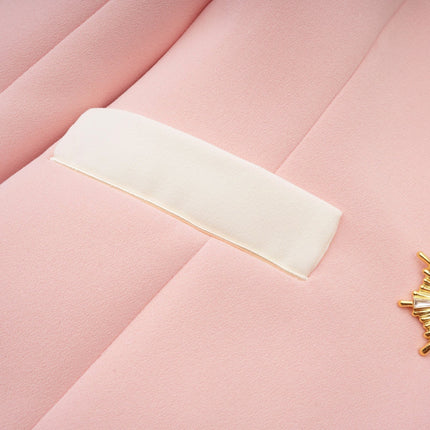 Teagan Pink White Blazer Pants Set Acetate Polyester Tailored Fit Straight Legs Side Slit Pockets
