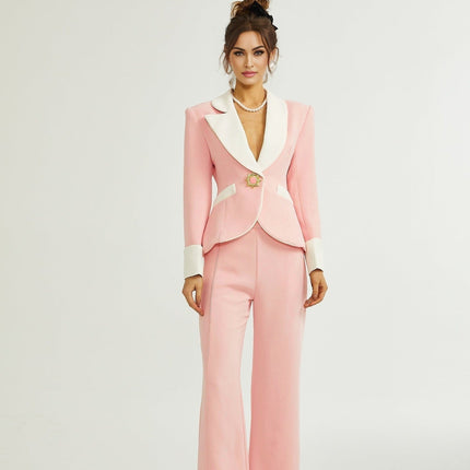 Teagan Pink White Blazer Pants Set