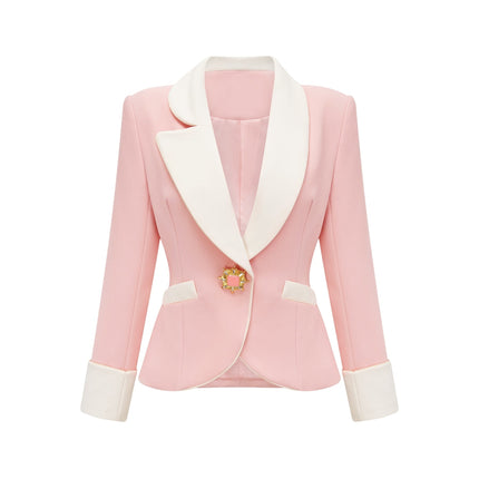 Teagan Pink White Blazer Pants Set Acetate Polyester