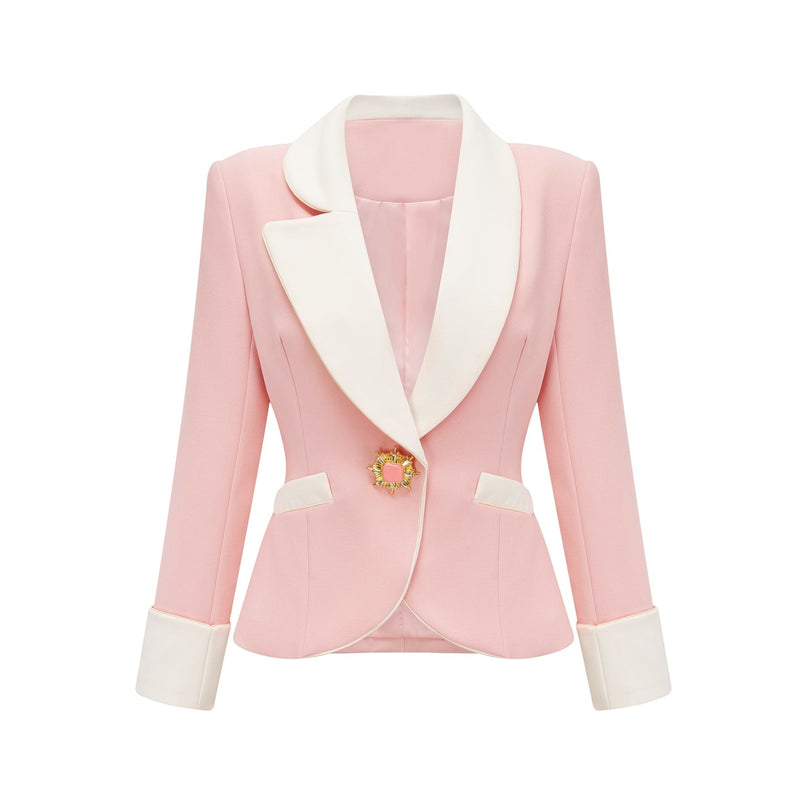 Teagan Pink White Blazer Pants Set Acetate Polyester