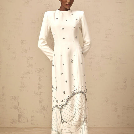 Tecla Maxi Dress Crystal Embellished White