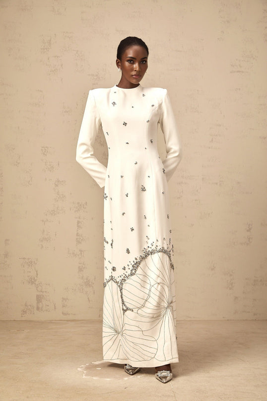 Tecla Maxi Dress Crystal Embellished White