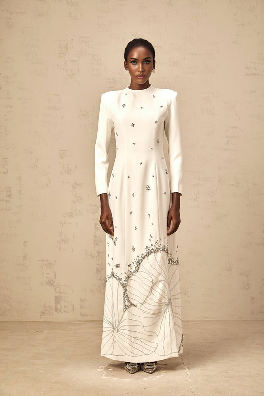 Tecla Maxi Dress Crystal Embellished White