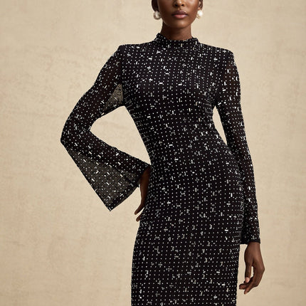 Teresa Black Crystal Embellished Maxi Dress