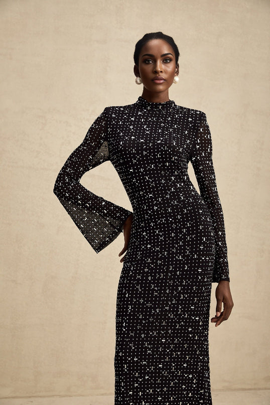 Teresa Black Crystal Embellished Maxi Dress