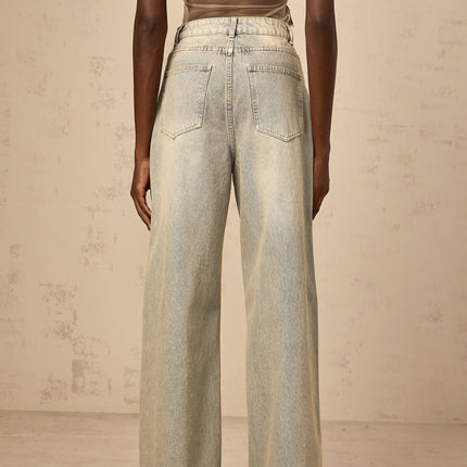 Teresa Denim Jeans Wide Leg in Light Blue with Rhinestone Embellishments