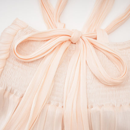 Teresa Halterneck Midi Dress in Neutrals crafted from 100% Terylene with lace trim and A-line silhouette