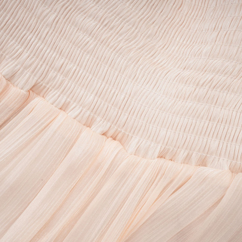 Teresa Halterneck Midi Dress in Neutrals crafted from 100% Terylene with lace trim and A-line silhouette