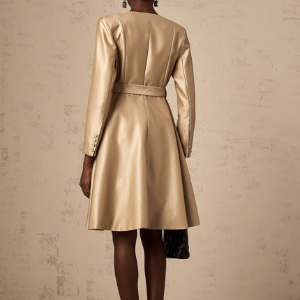 Teresa Khaki Satin V-Neck Belted Waist Coat