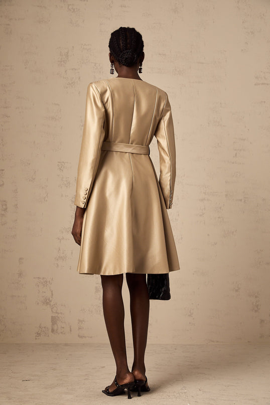 Teresa Khaki Satin V-Neck Belted Waist Coat