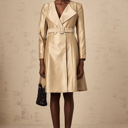 Teresa Khaki Satin V-Neck Belted Waist Coat