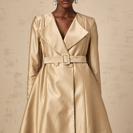 Teresa Khaki Satin V-Neck Coat