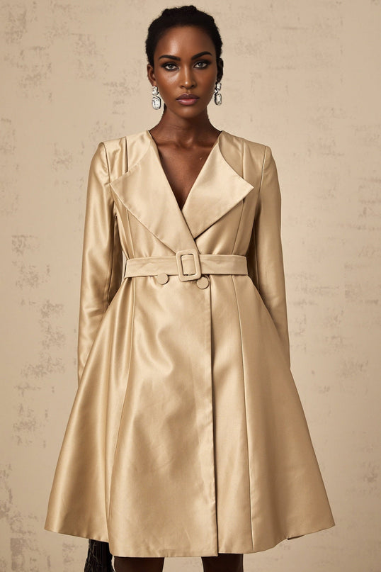 Teresa Khaki Satin V-Neck Coat