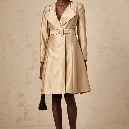Teresa Khaki Satin V-Neck Coat