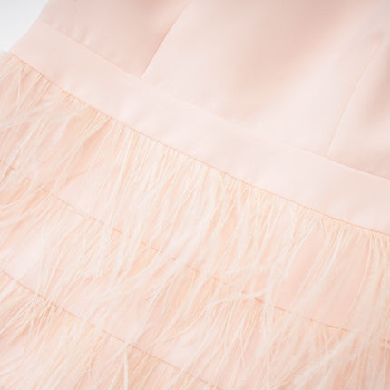 Teresa Pink Feather Tassel Halter Neck Dress