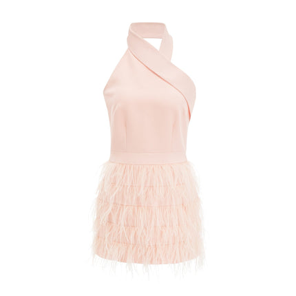 Teresa Pink Feather Tassel Halter Neck Dress