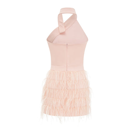 Teresa Pink Halter Neck Feather Tassel Dress