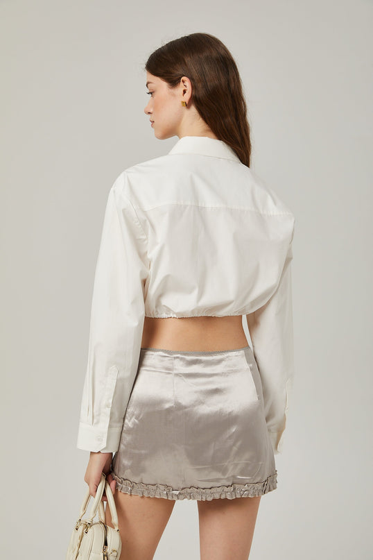 Teresa White Crystal Embellished Ruffled Shirt 54 Cotton 46 Polyester Long Sleeve Button Fastening