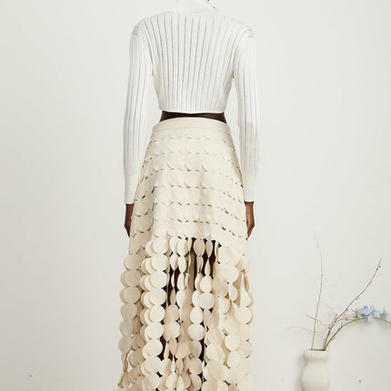 Teresa White Ribbed Knit Crop Top with High Neck and Button Fastening