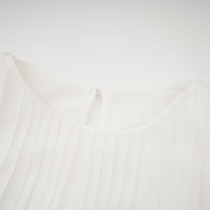 Teresina White Midi Dress with Flared Sleeves and Pleated A-line Hem