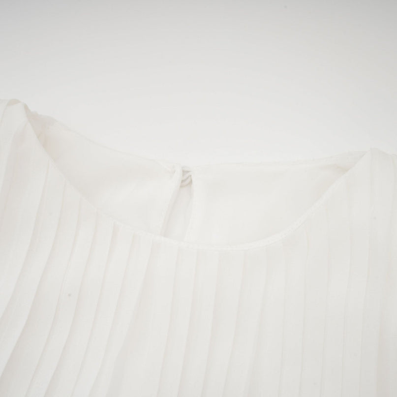 Teresina White Midi Dress with Flared Sleeves and Pleated A-line Hem