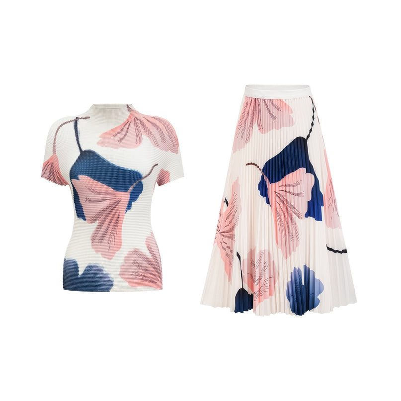 Tersilla White Pattern Knit Skirt Top Set