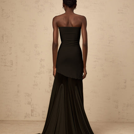 Tessa Black Maxi Dress with Tulle Overlay and Pleats